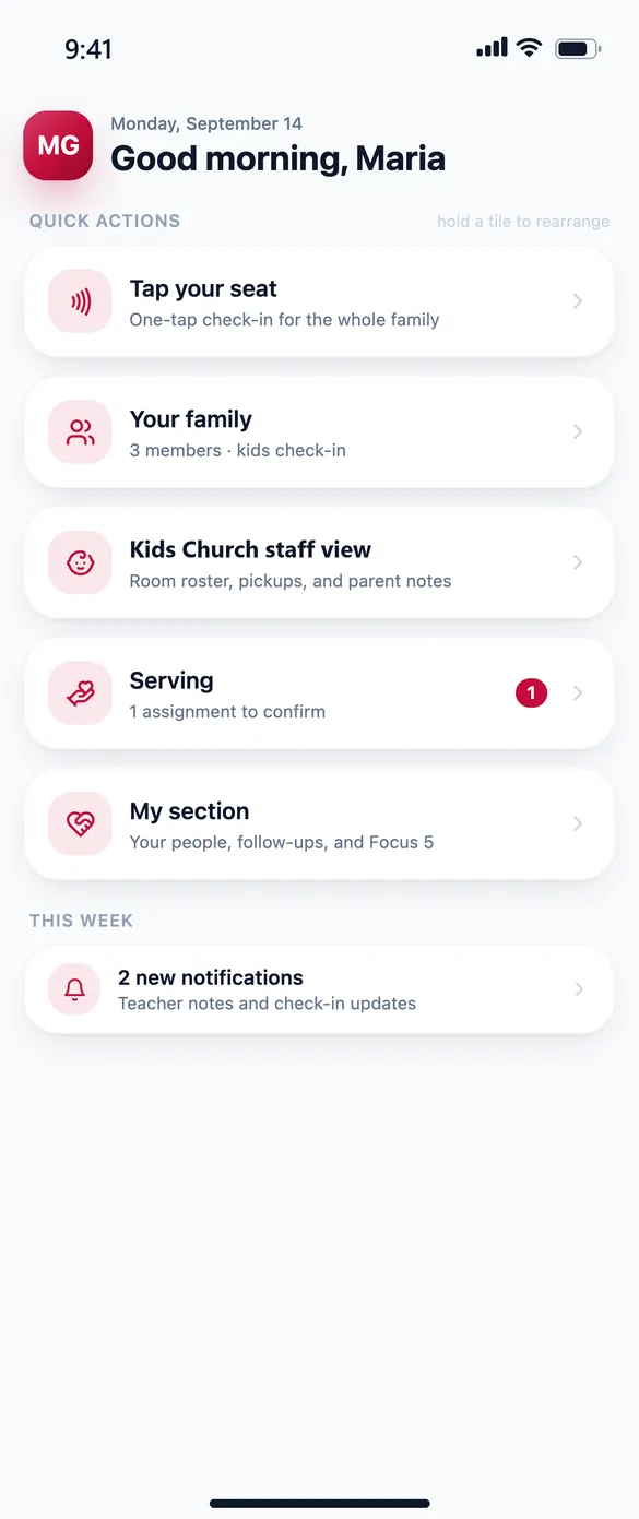 Home: quick actions for the week